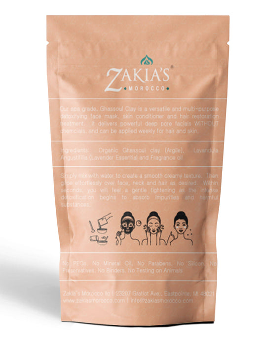 Zakia's Morocco - Organic Moroccan Ghassoul "Rhassoul" Clay Face and Hair Mask - Orange Blossom - 8 oz.