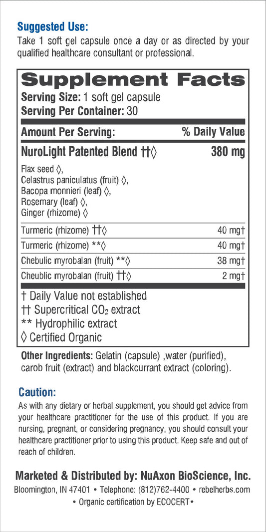 Rebel Herbs Organic Nuroade Capsules for Healthy Memory - 30 Count