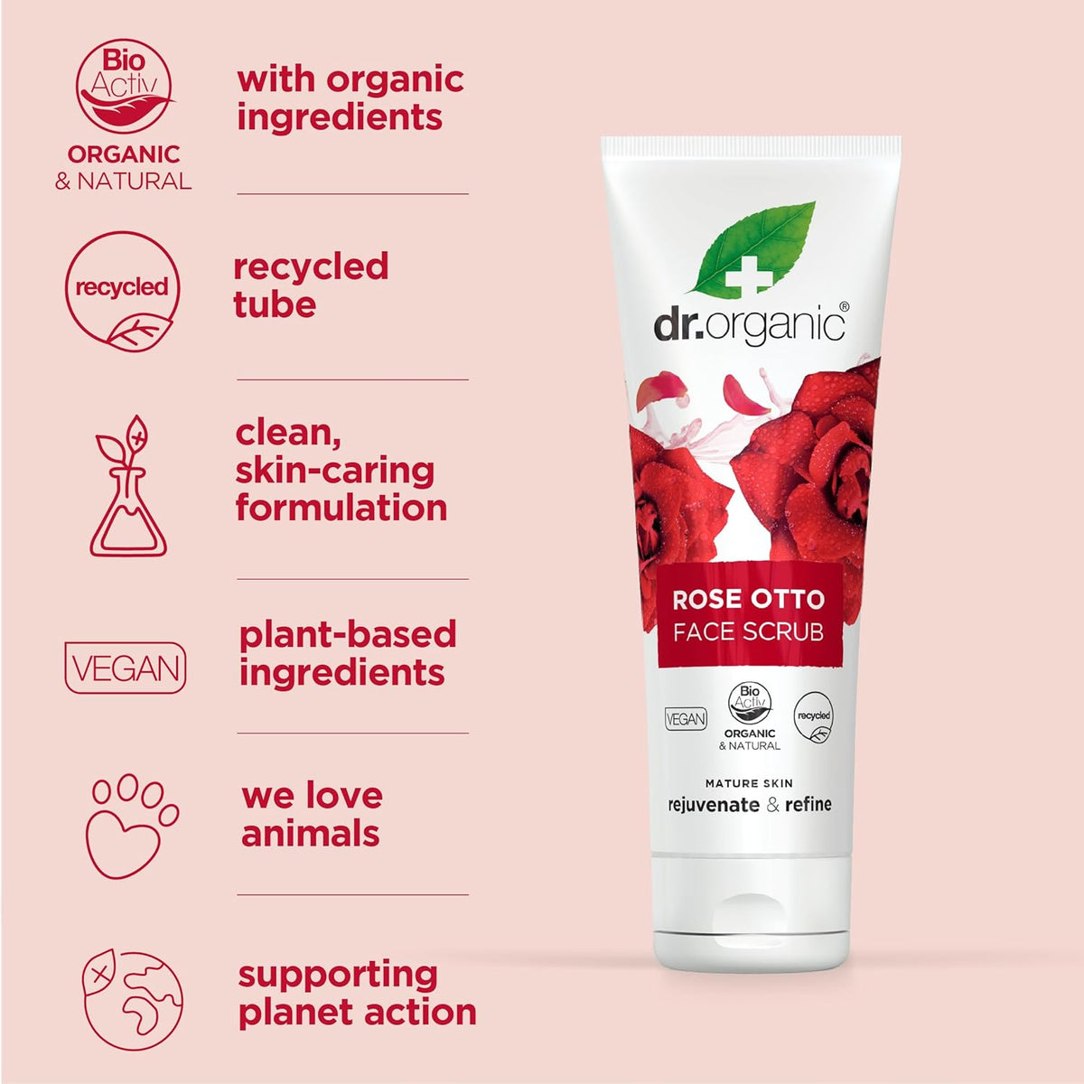 Dr Organic Bioactive Skincare Organic Rose Otto Face Scrub 125ml