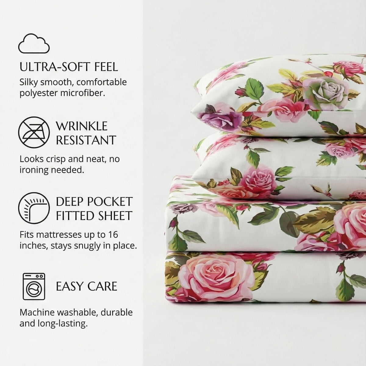 DaDa Bedding Pink Romantic Roses Floral Sheet Set-1