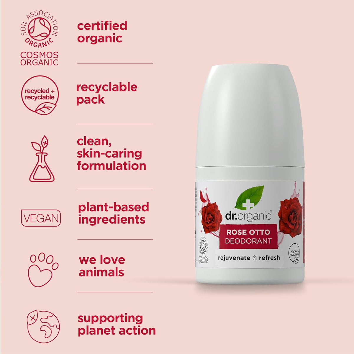 Dr Organic Bioactive Skincare Organic Rose Otto Deodorant Roll On