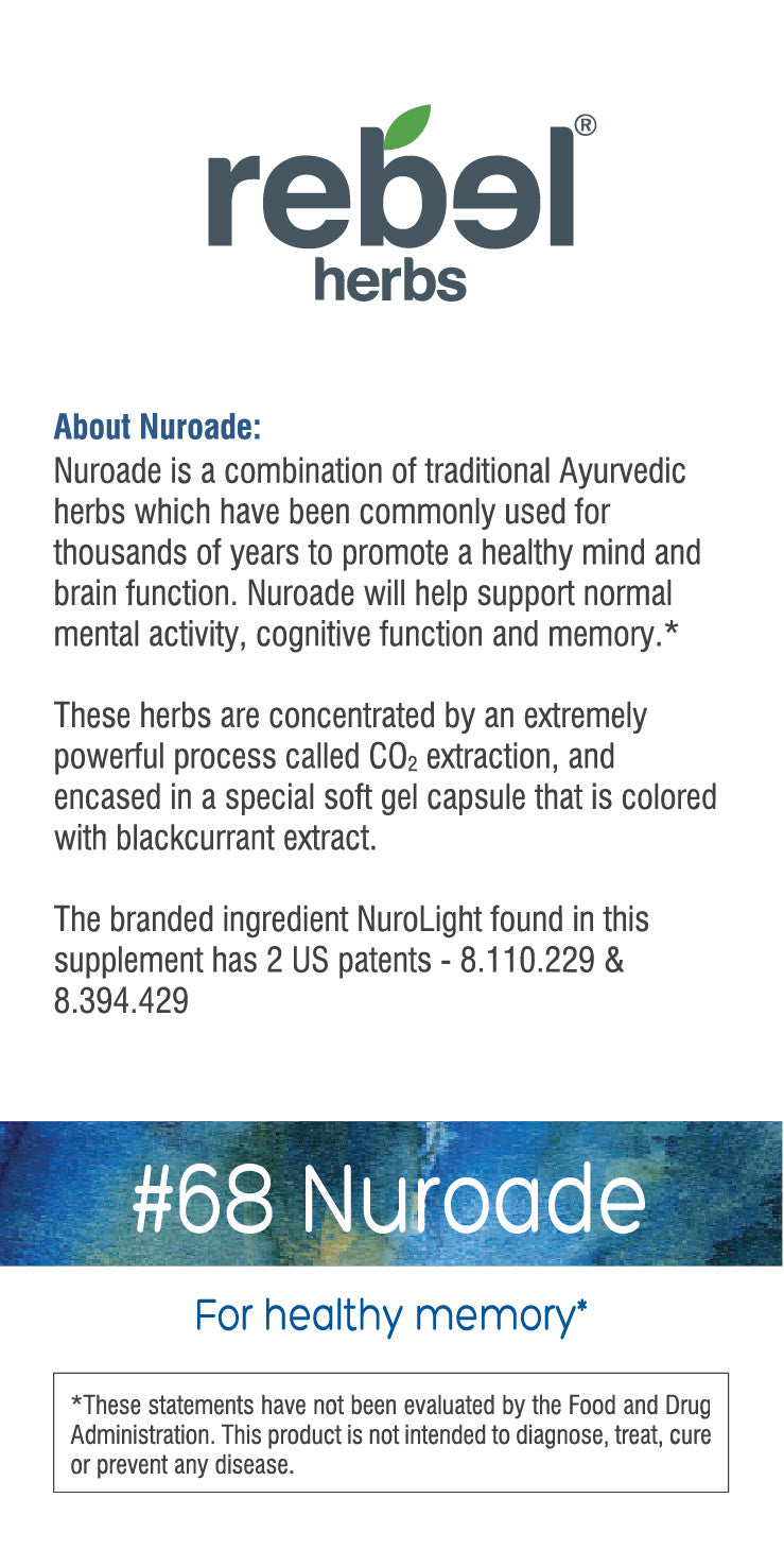 Rebel Herbs Organic Nuroade Capsules for Healthy Memory - 30 Count